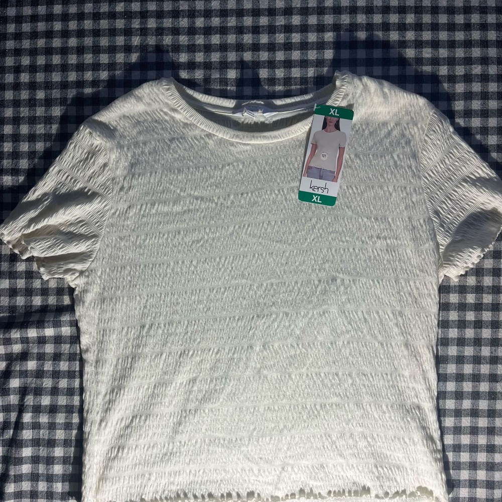 Kersh Women's White Textured Short Sleeve Tee